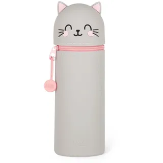Legami - Kawaii 2-in-1 Schulmäppchen aus weichem Silikon, Kitty-Thema, Stifthalter, Reißverschluss, Buntstifte, Marker, H 18,5 cm