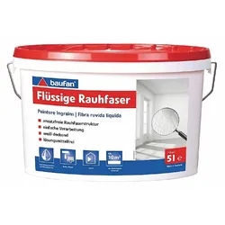 Baufan Flüssige Rauhfaser, Dispersionsfarbe in 5 & 10 L, matte Wandfarbe mit Rauhfaserstruktur, Weiß
