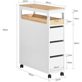 SoBuy Schmaler Badschrank mit 3 Schubladen Nischenschrank Rollwagen Weiß 23x82x65cm BZR54-II-W