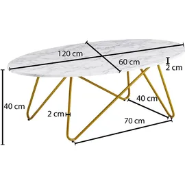 FineBuy Couchtisch Marmor Optik Weiß MDF 120 x 60 x 40 cm