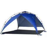 Outsunny Strandzelt Pop-up für 4 Personen, Strandsonnenschirmzelt aus Polyester mit Seilen und Heringen, 247x247x145cm, Blau   Aosom