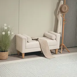 Homcom Polsterbank mit Chenille-Bezug, Armlehne Bettbank mit 2 Zylinder-kissen, Holzrahmen, Schuhbank für Schlafzimmer, Wohnzimmer, Flur 115 x 44 x 58 cm Beige Textil, 44x58x115 Esszimmer, Bänke, Sitzbänke