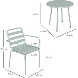 Outsunny 3tlg. Bistroset Gartenmöbel Set mit 1 Couchtisch, 2 Stapelbaren Stühlen, Balkon-Set, Sitzgruppe für Balkon, Terrasse, Stahl, Grün