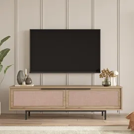 [en.casa] Kvænangen TV-Lowboard 160 x 35,5 x 45 cm Eichen-/Rattanoptik Metall