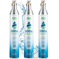 SodaSmart 3x Premium CO2 Zylinder für SodaStream Crystal 2.0, Easy, Aarke uvw. Wassersprudler | Gefüllt mit 425g Kohlensäure +25g extra für mehr als 60l | Kohlendioxid-Zylinder als Reservepack