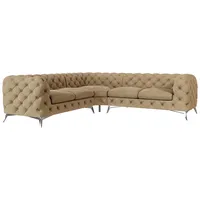 S-Style Möbel Ecksofa Kalina, Chesterfield mit silbernen Metall Füßen, mit Wellenfederung beige
