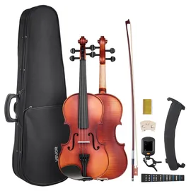 Vevor Violine 4/4, 584,2 mm Armlänge, Geigenset mit Hartschalenkoffer, Kolophonium, Bogen, Schulterstütze, Steg, und zusätzlichen Saiten, Massivholzinstrument (mattbraun gemustert)