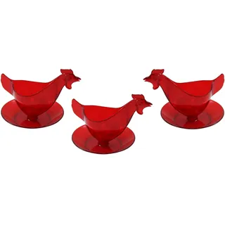 3er Set Eierbecher Huhn mit Glitzer rot Eierbehälter, Hühnereierbecher
