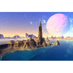 Fototapete PAPERMOON "PLANETEN-FUTURISTISCH WELTRAUM MOND GALAXIE UNIVERSUM", bunt, B:4,50m L:2,80m, Vlies, Tapeten