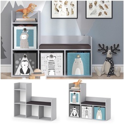 Vicco Bank-Regal Bücherregal Kinderregal Luigi Hellgrau 107x89 cm modern Sitzbank Kinderzimmer Regal Wandregal Spielzeugregal Dekoregal Standregal Aufbewahrung Würfelregal Regal-Bank-Kombi
