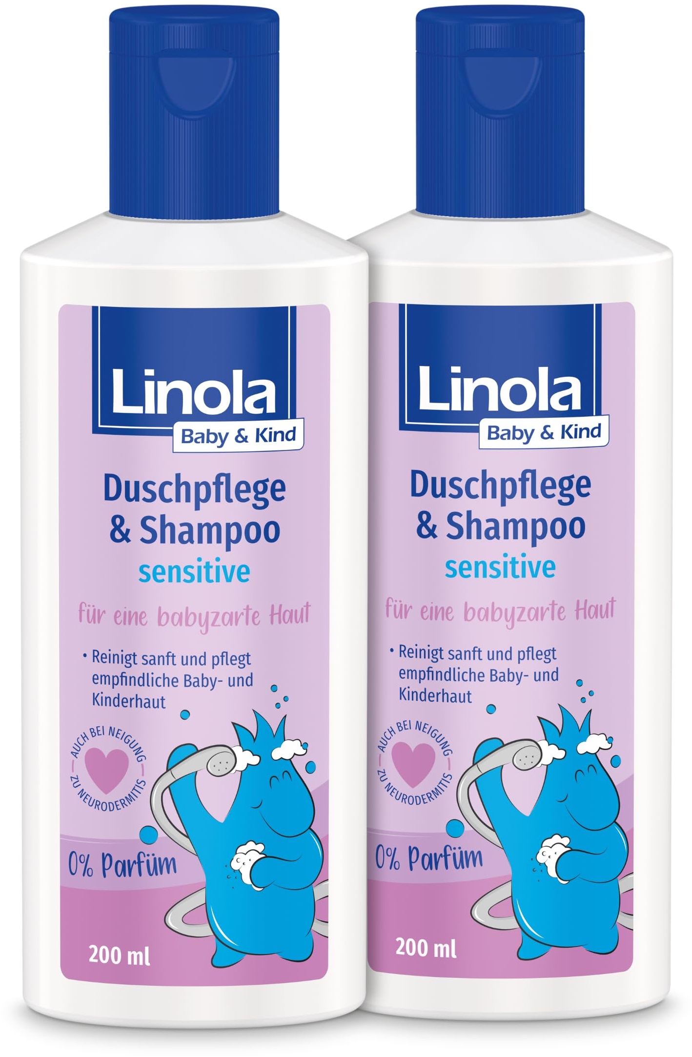 Linola Baby & Kind Duschpflege & Shampoo sensitive - 2 x 200 ml - Für Haut und Haar | 2-in-1 Duschgel & Shampoo für sensible Baby- und Kinderhaut