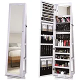 SogesHome Jewellery Cabinet Schmuckschrank mit Spiegel in voller Länge und 360° drehbarem Sockel, Standspiegel Abschließbare Schmuckschränke, Spiegel-Schmuck-Organizer Höhe 160 cm