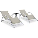 vidaXL 2X Sonnenliege mit Tisch Gartenliege Relaxliege Liege Gartenmöbel Liegestuhl Strandliege Freizeitliege Poolliege Aluminium Cremeweiß