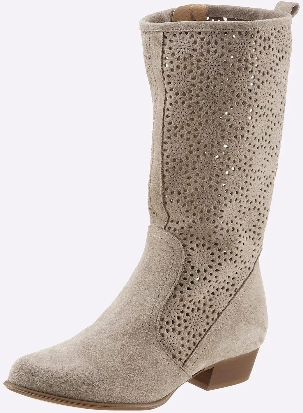 Stiefel HEINE, Damen, Gr. 38, grau (taupe), Leder, Rindsleder, Veloursleder, Schuhe Stiefel