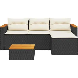 vidaXL 3-tlg. Garten-Sofagarnitur mit Kissen Schwarz Poly Rattan