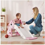 AIYAPLAY Rutsche Kinder Rutsche Gartenrutsche mit Basketballkorb, Basketball, (Kleinkinderrutsche, 1-tlg., 3-in-1 Kinderrutsche), für Indoor & Outdoor für 1-3 Jahre Kinder, Rosa rosa