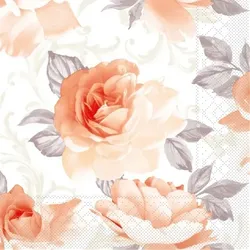 Mank Serviette aus Tissue - Rosalie in Aprikot, 40x40 cm, 100 Stück - Floral Blumen Rosen Aquarell