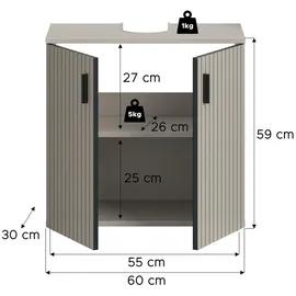 Möbel Boss Mid.you Waschbeckenunterschrank Mone, Kaschmir, Kunststoff, 1 Fächer, 60x59x30 cm, stehend, Badezimmer, Badezimmerschränke, Waschbeckenunterschränke