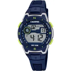 Chronograph CALYPSO WATCHES "Digital Crush", blau (dunkelblau), Armbanduhren, Kinder, Kinderuhr, Quarzuhr, Armbanduhr, Junge, digital, Tag, Wochentag, Monat