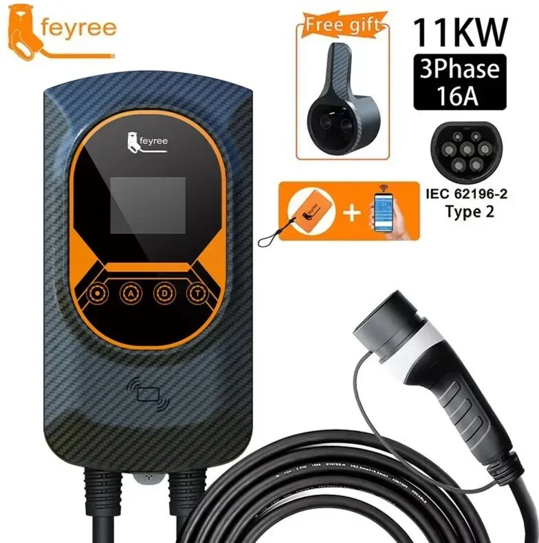 feyree EVSE-Wandladestation 11 kW EV-Ladestation, 32 A, Elektrofahrzeug-Ladegerät, Wandmontage, Typ 2 Kabel, App- und WLAN-Steuerung