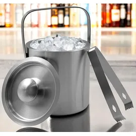 gmgxx Eiswürfelbehälter Edelstahl, mit Doppelwand-Design, Eisbehälter für Eiswürfel Eiskübel mit Deckel & Eisschaufel & Zangen, Tragbar Eiskühler zum Kühlen von Bier Champagner Wein