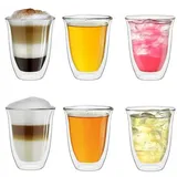 Creano doppelwandige Gläser 400ml „DG-V“, 6er Set, großes Thermoglas doppelwandig aus Borosilikatglas, Kaffeegläser, Teegläser, Latte Gläser, Doppelwandgläser