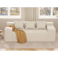 PurrJoys Kleine Moderne Loveseat-Sofa, Sofa-in-a-Box, Keine Montage Erforderlich, Schlafsofa mit 2 Kissen, Kratzfestes Leinen, für Kleine Räume,Wohnzimmer,Schlafzimmer, Beige