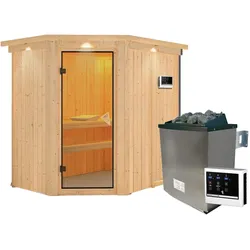 Karibu Sauna Carin-9kW Ofen inkl. Steuergerät-Inkl. Dachkranz inkl. 8-teiligem gratis Zubehörpaket (Gesamtwert 191,92€)