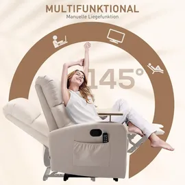 Homcom Elektrisch, Beige Metall, 93x105x77 cm, Wohnzimmer, Sessel, Relaxsessel mit Massagefunktion, Fernsehsessel mit Liegefunktion, Drehbarem Tisch, Massagesessel, Ruhesessel mit Fernbedienung, Mikrofaser,