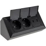 ChiliTec Steckdosenblock 23953, 2-fach, mit Schutzklappen, USB-A+C, schwarz