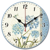 SWHONG Moderne einfache Blumenwanduhr, stille hölzerne runde Uhr für Wohnzimmer Küche Wohnkultur Geschenk 10 Zoll 25,4 cm, blau