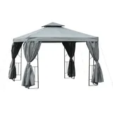 Outsunny Gartenpavillon Pavillon 2,95 x 2,95 m Doppeldach Partyzelt Festzelt 4 x Doppel-Seitenteile wasserdicht UV-Schutz Metall Polyester Dunkelgrau