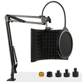 Frgyee Mikrofon Isolation Shield with Mikrofonarm & Pop-Filter & 5 Gewindeadapter, 3 Schicht Metallpaneel Faltbar Mikrofon Schallschutz für Schall-Absorbersystem für Studio