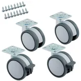 SO-TECH® Möbelrolle Hamm Ø 63 mm, Höhe 74,5 mm, Anschraubplatte 47 x 47 mm, Lenkrolle je 2 x mit / ohne Bremse, weiß/grau grau
