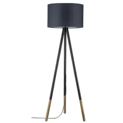 Neordic Rurik Stehleuchte max.1x20W E27 Grau/Holz 230V Stoff/Metall/Holz   Stehleuchte