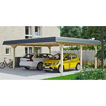 SKANHOLZ Doppel-Carport Wendland 6,30 x 6,37 m beige inkl. Regenrinne/Pfostenanker