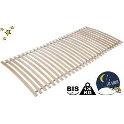 Rollrost LÜTTENHÜTT "Kid plus, 90x200, 140x200 cm und weiteren Größen", beige (naturbelassen), B:80cm H:4cm L:200cm, Lattenroste, leichtes Handling, da gerollt und fertig montiert