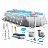 INTEX 26796GN - Prism Frame Oval Pool (503x274x122cm) + umfangreiches Zubehör