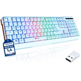 KLIM Chroma Wireless Gaming Tastatur Kabellos QWERTZ DE – RGB Beleuchtet, Leise & Ergonomisch, Langlebig & Wasserdicht – Für PC, Mac, PS4, PS5 – Weiß