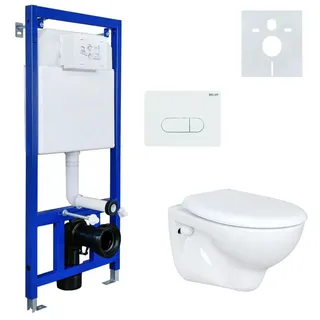 Belvit Hänge Wand WC mit Spülkasten, Vorwandelement, Schallschutz und Betätigungsplatte Komplett-Set