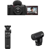 Sony ZV-1II Vlog-Kamera | Digitalkamera (Weitwinkel-Zoomobjektiv, verstellbares Display für Vlogging, 4K Video) + Bluetooth Handgriff & Mikrofon