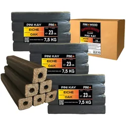PINI Kay Eichenholzbriketts 23 cm lang viereckig mit Zugloch 22,5 kg Hartholzbriketts Brennholz Holzbriketts Eiche Kamin Ofen Feuerschale Grill