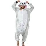 AKAAYUKO Damen Herren Karneval Kostüm Pyjama Weihnachten Tiere Onesie Halloween Jumpsuit Schlafanzug Faschingskostüme Overall Nachtwäsche Grauer Koala - S