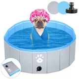 Hundepool Schwimmbecken für Hunde Kinder Planschbecken oder Anderer Tiere Verstärkte Stärke 5mm tragbar und faltbar - Grau (80cm)