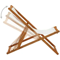 vidaXL Strandstuhl Klappbar Eukalyptusholz und Stoff Cremeweiß