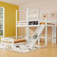 Kinderbett Etagenbett mit Tafel und Rutsche,Hochbett mit Leiter 90x200 cm Einzelbett mit Rausfallschutz, Holzbett für Kinder 2x Lattenrost