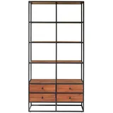 Tikamoon Bücherregal Wandregal 175cm industrieller Stil Materialmix Metall und Massivholz