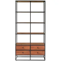 Tikamoon Bücherregal Wandregal 175cm industrieller Stil Materialmix Metall und Massivholz