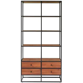 Tikamoon Bücherregal Wandregal 175cm industrieller Stil Materialmix Metall und Massivholz