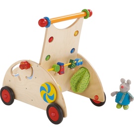 HABA 902 - Entdeckerwagen, stabiler Lauflernwagen aus Holz mit Stoffmaus, Mausversteck und vielen Spielmöglichkeiten, Holzwagen mit Sitzfläche, ab 10 Monaten multicolor